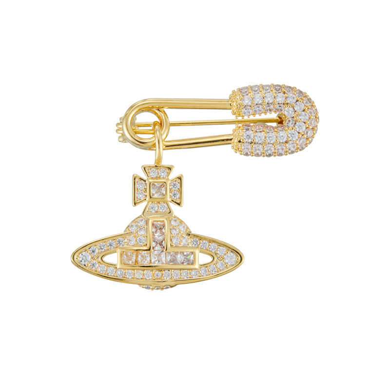 The classic Saturn brooch with a light luxury and fashionable design, slightly studded with zirconium, features a unique and retro look. It is a best-selling brooch for daily wear Item Picture