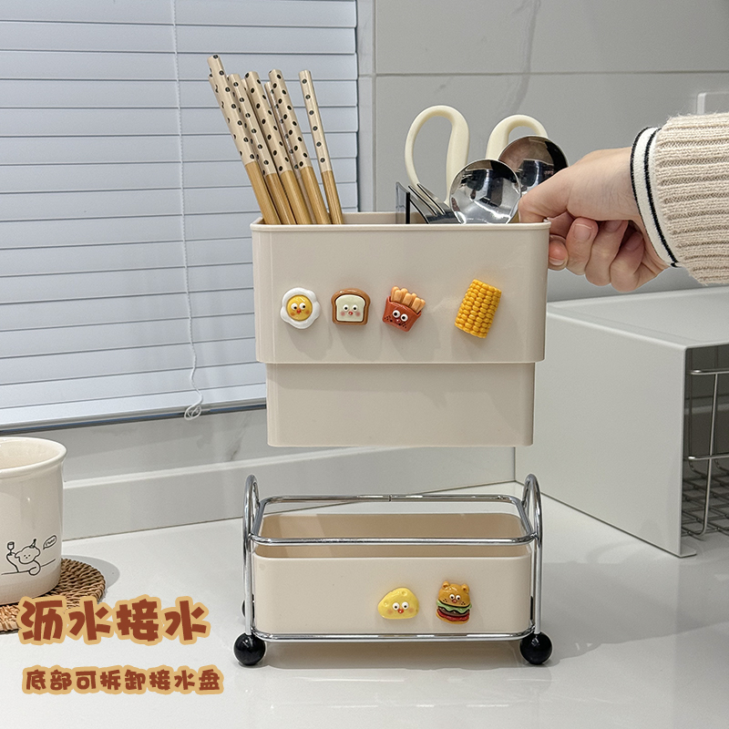 Chopstick storage box, household soup spoon storage, creative high appearance level countertop 筷笼 kitchen draining chopstick basket, chopstick holder Application Scenario