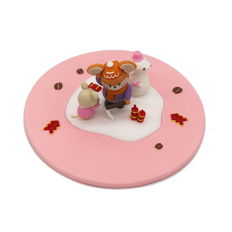 Customizable silicone cartoon creative three-dimensional figurine cup lid, dust-proof and leak-proof, cute round universal mug and tea cup Item Picture