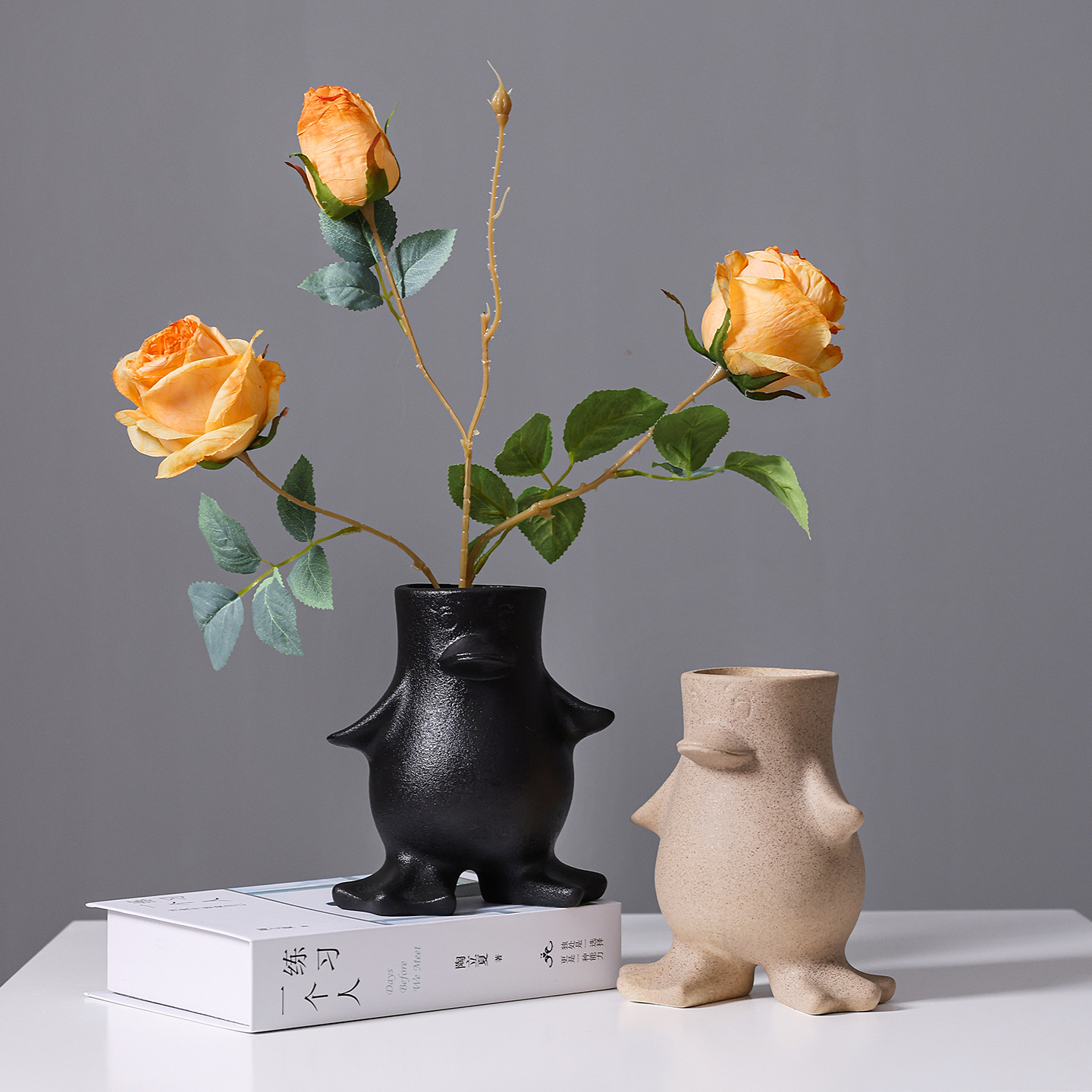 2025 Creative Penguin Ceramic Vase, Cute Cream-style living Room Desk Decoration, Fresh Flower Hydroponic Vase
