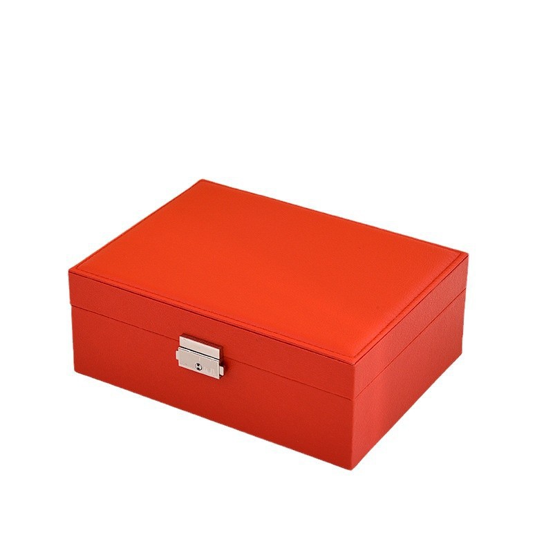 Double-layer leather jewelry box, large-capacity storage for earrings, jewelry rings, necklaces, bracelets, locks, anti-oxidation style Item Picture