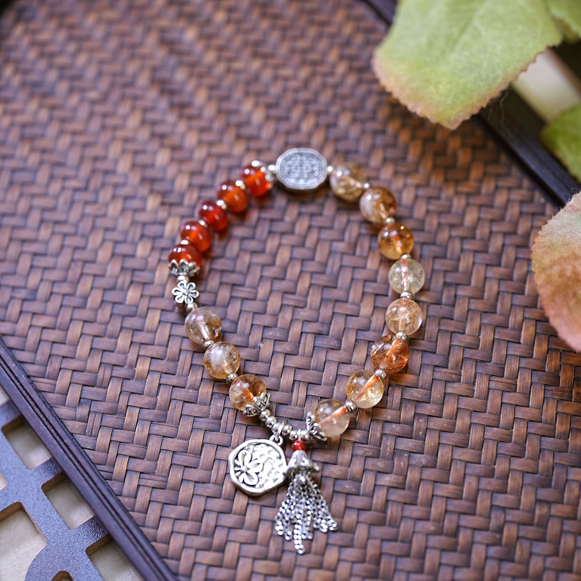 黄塔晶水晶手链串珠女新中式复古纯银吊坠红玛瑙文玩手串饰品批发详情图4