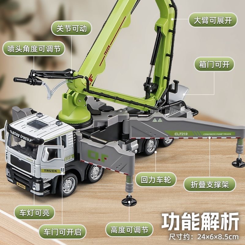 Alloy simulation concrete cement pump truck, fire pump truck, alloy engineering vehicle model, water-spraying toy car Application Scenario