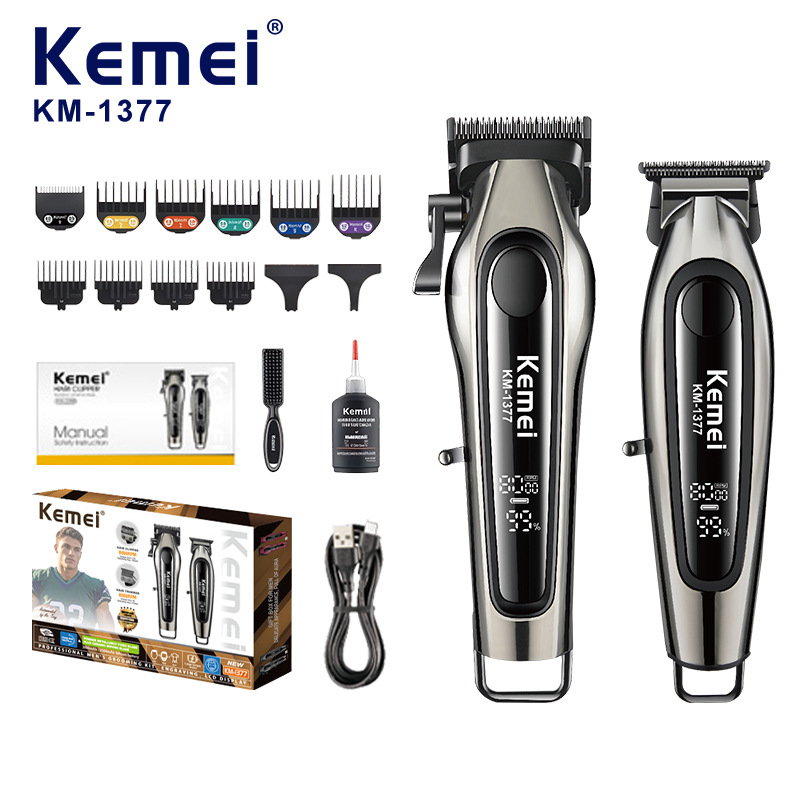 Kemei kemei cortador de pelo profesional KM-1377 cortador eléctrico transfronterizo con pantalla digital de larga duración cabezal de aceite pusher trimmer