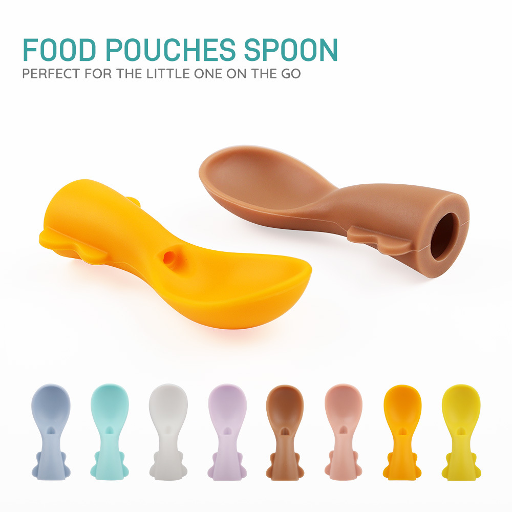 Children's complementary food bag conversion spoon silicone replacement spoon head feeding baby squeeze bottle fruit and vegetable puree spoon in stock full figure