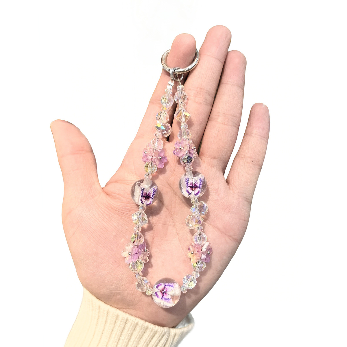 Dreamy colorful butterfly beaded key crystal pendant, a niche and exquisite girlish bag pendant, a gift with a spring atmosphere