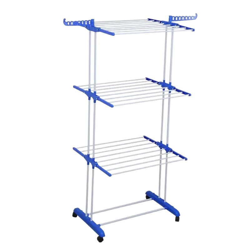 New best-selling indoor wardrobe floor-standing folding mobile clothes rack, multi-functional three-layer towel rack, wing-shaped clothes drying rack Item Picture