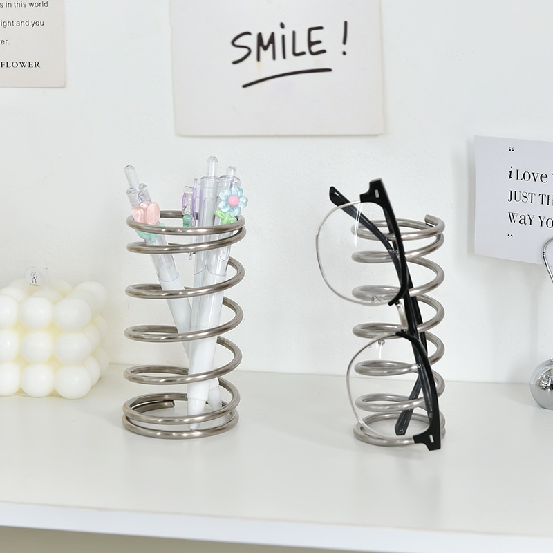 简约金属螺纹牙刷架防水浴室洗手台桌面化妆刷收纳花瓶笔筒装饰品细节图