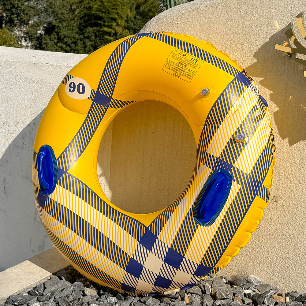 In-stock double-bag yellow checkered style swimming rings, enlarged and thickened adult eco-friendly PVC underarm rings, handlebar swimming rings details Picture