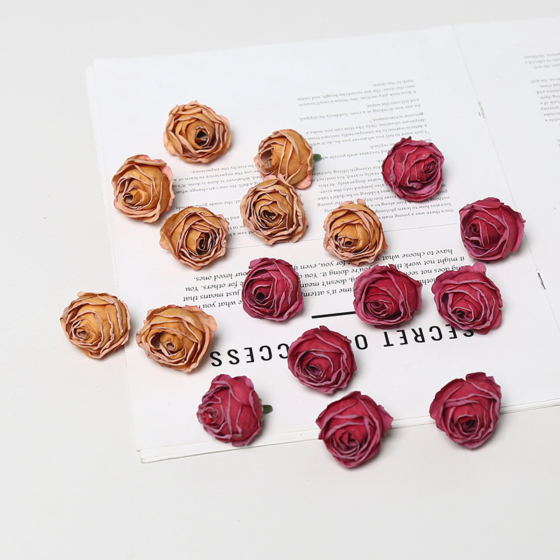 Ins风焦边小乔仿真玫瑰花头韩系DIY发饰头花胸花配件婚庆花艺装饰细节图