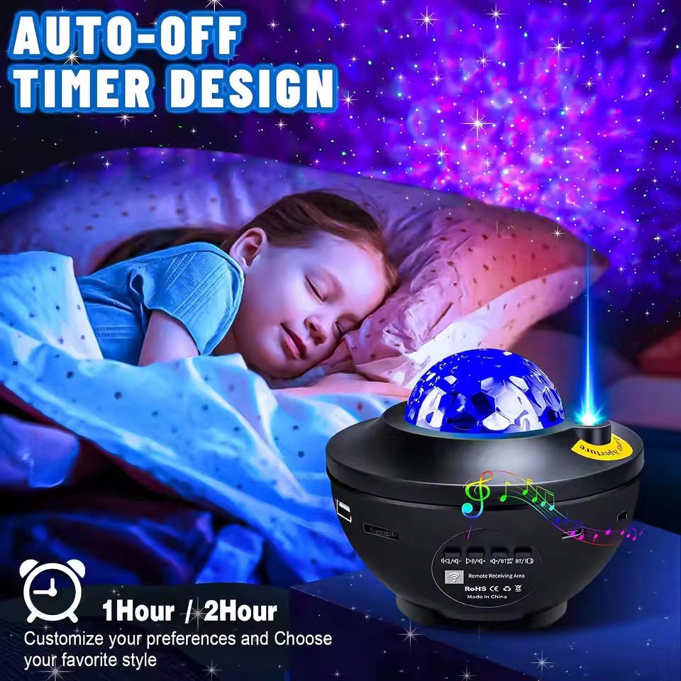 Black Bowl Starry Sky Light Projection Lamp, USB Bluetooth speaker, remote control water ripple laser Projector, Ambient starry sky projection details Picture