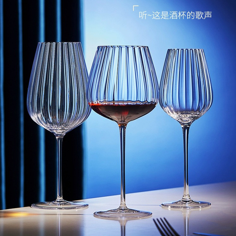 Handcrafted luxurious prism wine glass, crystal glass, Bordeaux Poly aroma wine glass, European vertical striped highball glass details Picture