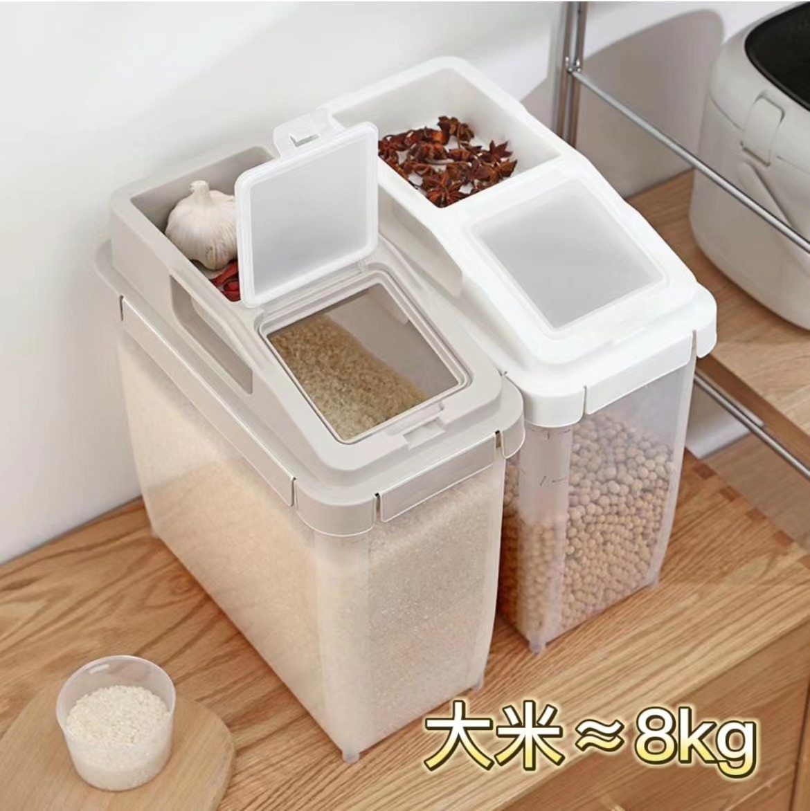 Japanese-style plastic rice bucket, 20 jin moisture-proof transparent rice storage box, household kitchen rice container, flour and grain bucket, preservation box