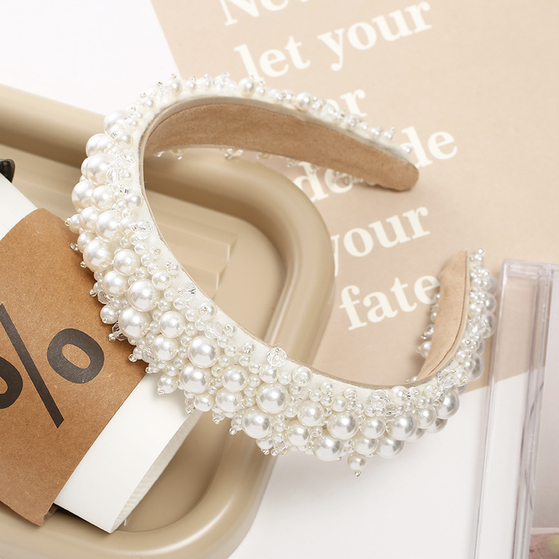 时尚新颖甜美DIY珍珠发箍 日韩风可爱珍珠发箍碎发高颅顶压发头箍产品图