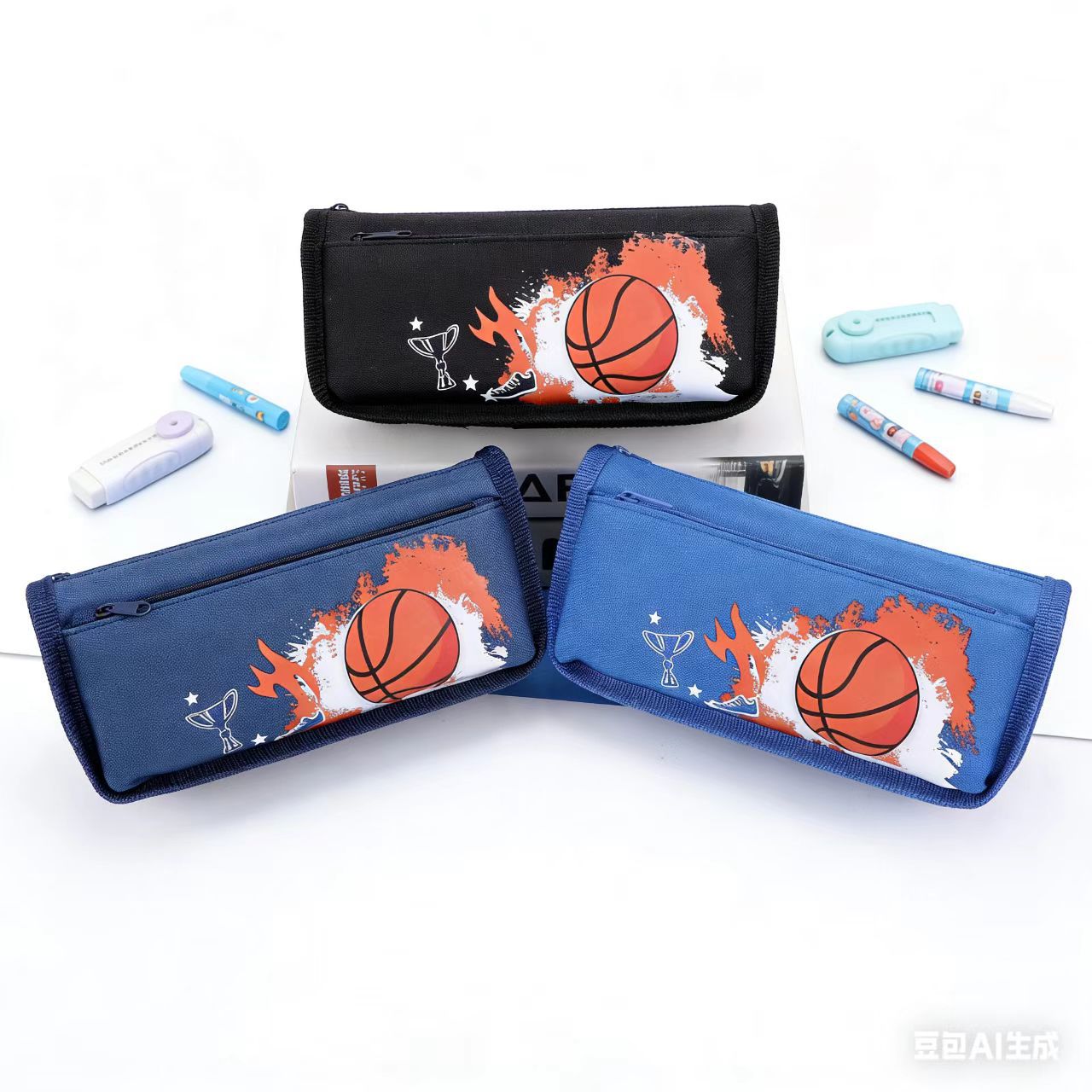 男生篮球足球羽毛球恐龙通用双层笔袋大容量中小学生百搭时尚文具