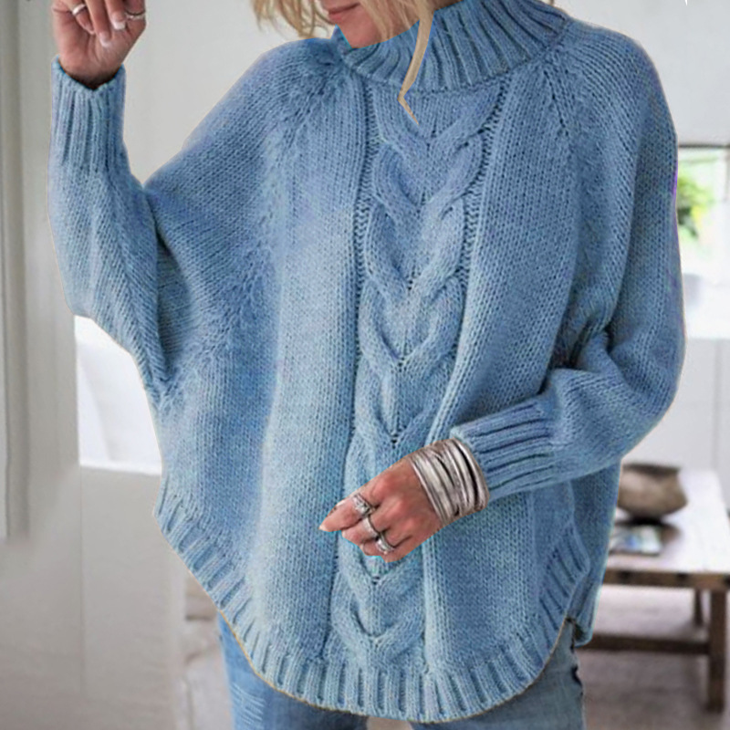 Factory direct cross-border wish European and American autumn and winter new large-sized loose bat-sleeve pullover women's knitted sweater details Picture