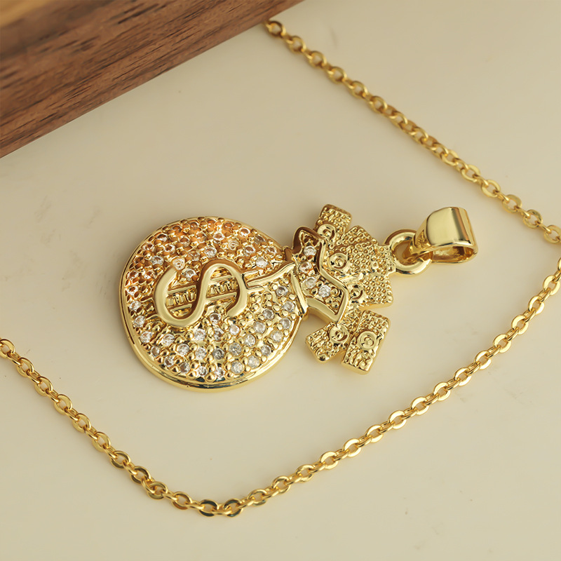 Wholesale of new 2024 zircon lucky New Year money bag copper-plated necklace, non-fading, design sense collarbone chain details Picture