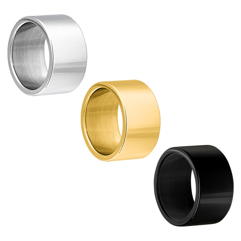 Amazon's best-selling accessories in Europe and America: 12mm wide men's smooth titanium steel ring, punk trendy men's ring jewelry wholesale Item Picture