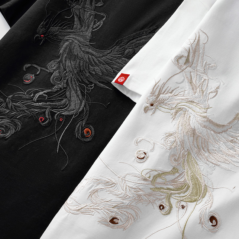 Primavera verano 2026 nuevo estilo de algodón suelto manga corta camiseta para hombres moda nacional China moda masculina phoenix bordado media manga marca de moda Application Scenario