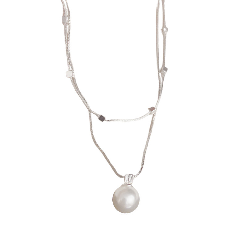Summer sweet and cool, spicy girl, high-end design, double-layer thick silver pearl necklace, women's separable double-piece set collarbone chain Item Picture