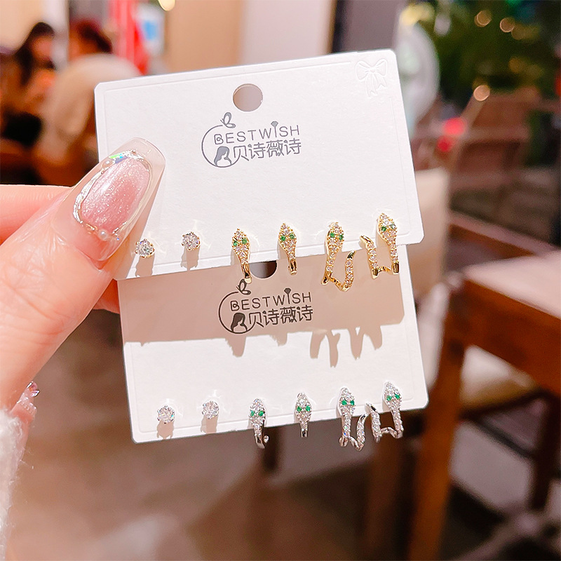 高品质感s925银针锆石6件套装小耳钉 女韩版简约气质三对耳钉批发细节图