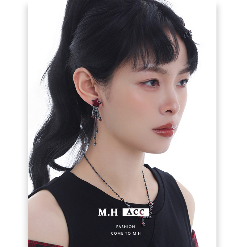 The "Crimson and Black Meteor" series earrings for women, 2026 new original design, fashionable, versatile and high-end 925 silver needle earrings Specification image