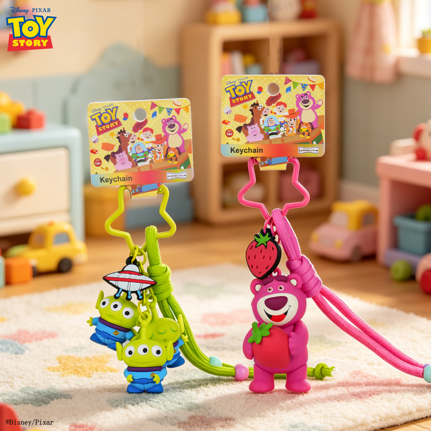 Genuine Toy Story keychain Buzz Lightyear Strawberry Bear Three-Eyed Boy bag accessory Cartoon bag pendant Specification image