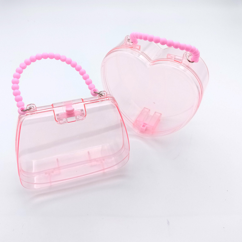 儿童DIY手工塑料透明收纳盒手提盒可爱卡通亚克力玩具盒化妆盒