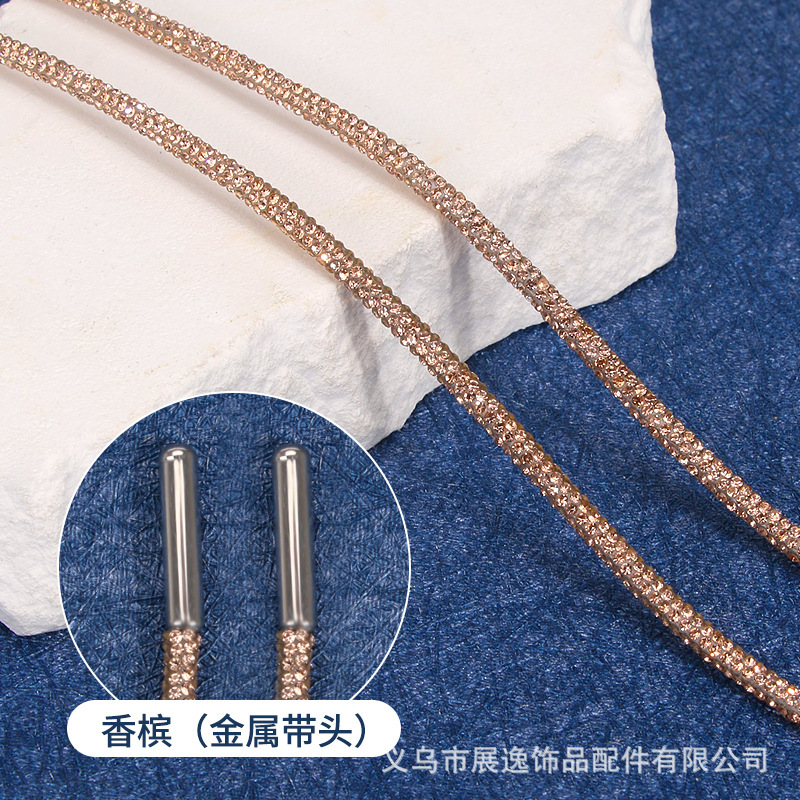 Cross-border diamond rope, round tube waist rope, sweatshirt rope, shoe accessories, full diamond silver decorative accessories, diy full diamond shoelace rope Specification image