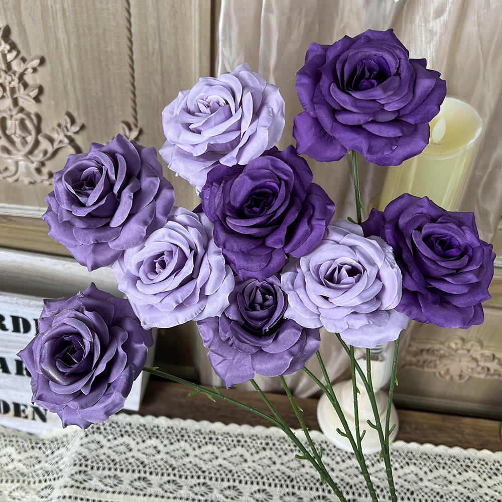 仿真钻石玫瑰假花人造花成品婚庆用花地排造景花高级感客厅插花束详情图4