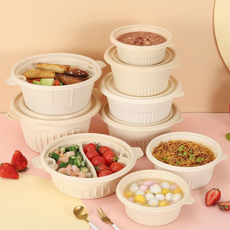 One disposable corn starch lunch box, biodegradable takeout round packing box, food-grade bowl, square lunch box details Picture