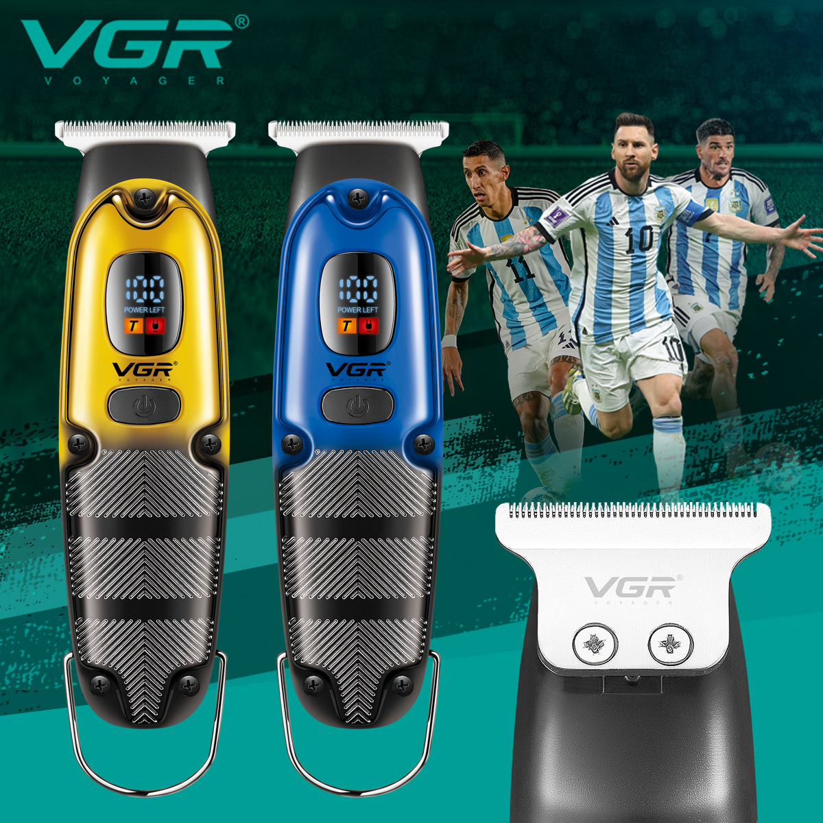 كما أن أجهزة الحلاقة الكهربائية للبالغين من طراز VGR981 تُظهر عجلات ذات شفرات حلاقة كهربائية مصنوعة من الفولاذ المقاوم للصدأ المستخدم في المنازل