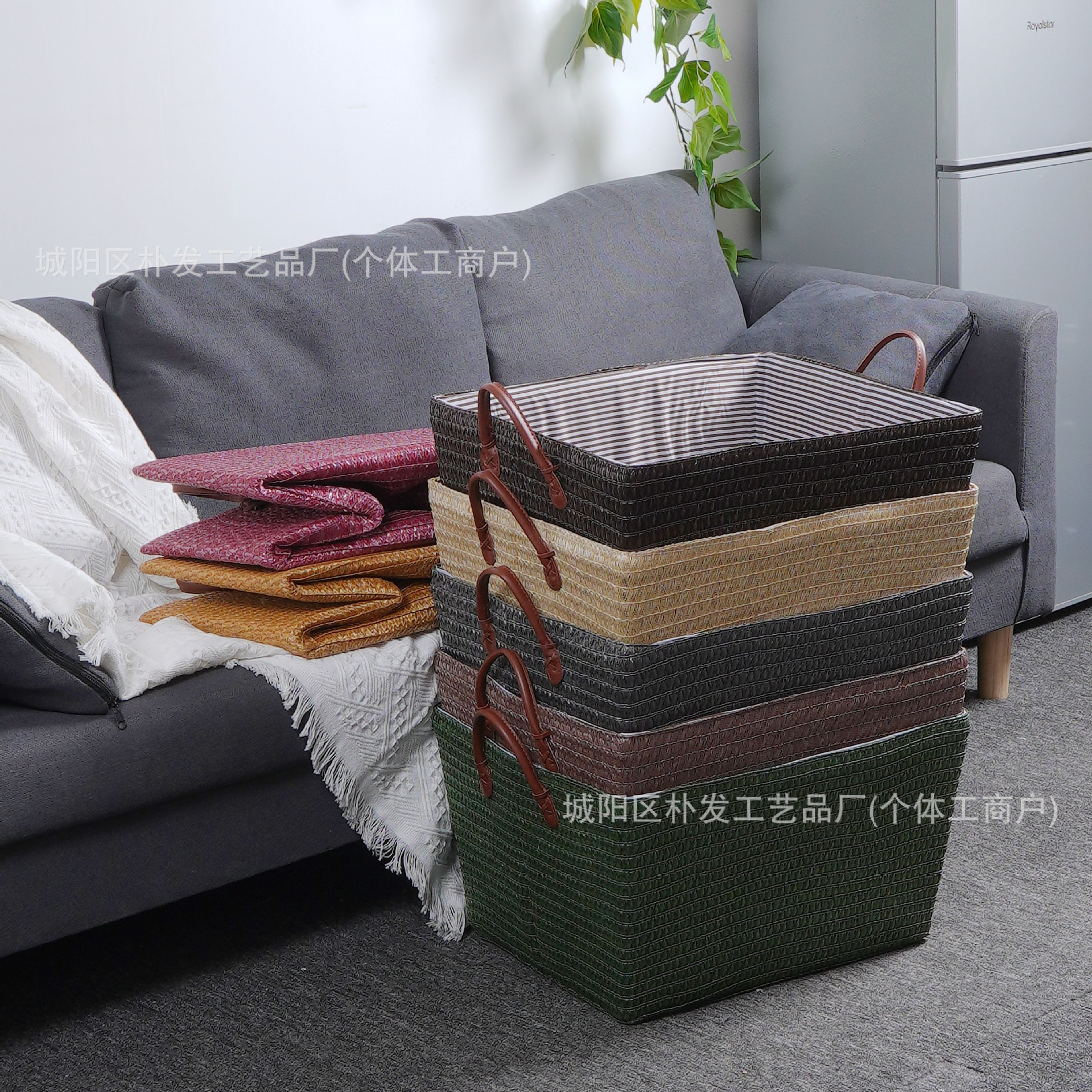 严选包邮仿藤编织篮零食玩具收纳筐可折叠脏衣篮家用杂物置物篮