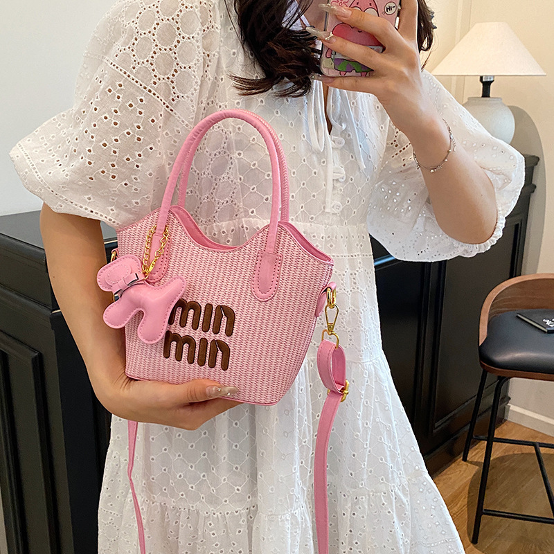 Cross-Border Straw Weaving Bag, High Appearance Level Handbag, Straw Weaving Fashionable Bag, Bucket, High-End Lightweight, Single-Shoulder Vacation Crossbody Bag, Handcrafted Straw Weaving Bag details Picture