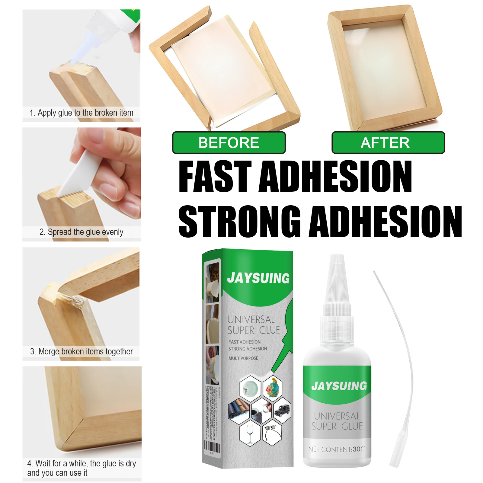 Jaysuing多功能粘合胶水护理皮革木材瓷砖修补手工DIY快干粘合剂