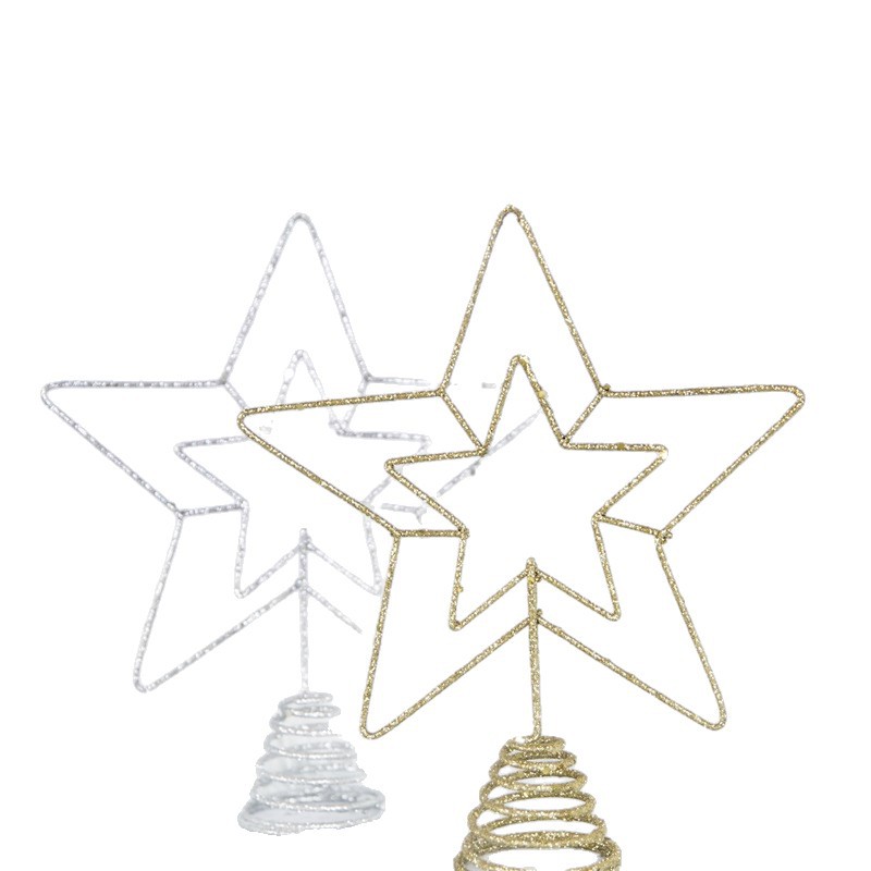 Cross-border Christmas tree top star decoration ironwork three-dimensional five-pointed star bright pink Christmas decoration star top ornament Item Picture