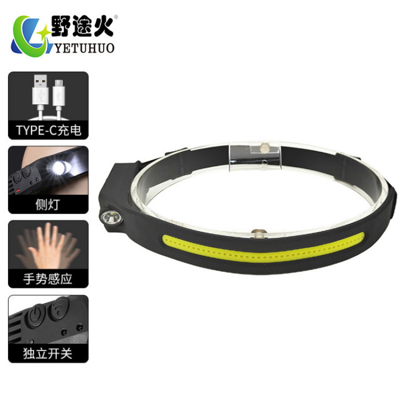 Cross-Border Running Red, White And Yellow Light-Sensing Usb Charging High And Low Cob Dual-Light Portable Led Running Outdoor Headlamp Specification drawing