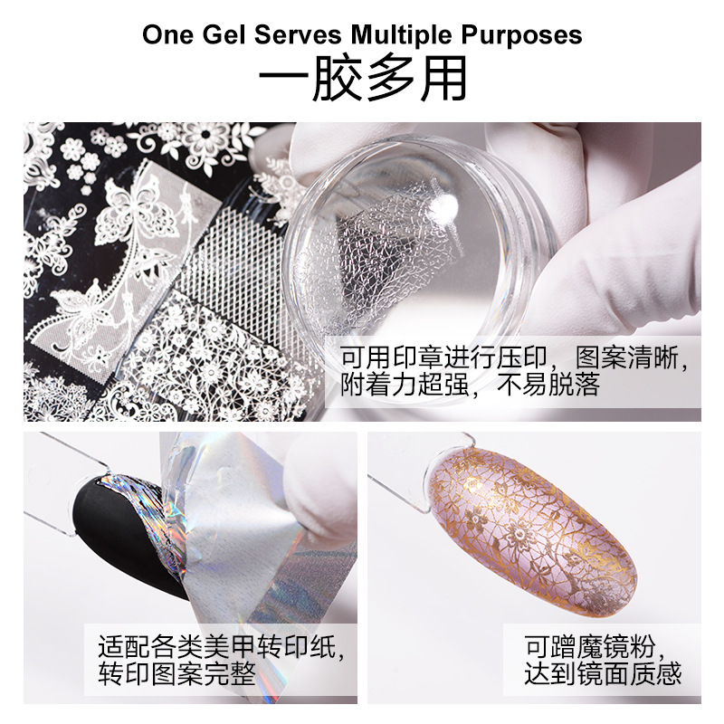 shanilak's new 3D transfer glue for nail art is specially designed for steel plate cellophane, featuring rapid transfer, high adhesion and long-lasting nail art performance. Customized Specification image