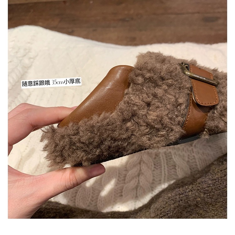 葡萄ma同款可踩跟鞋子百搭厚底金属扣带毛毛勃肯鞋女秋冬外穿单鞋细节图