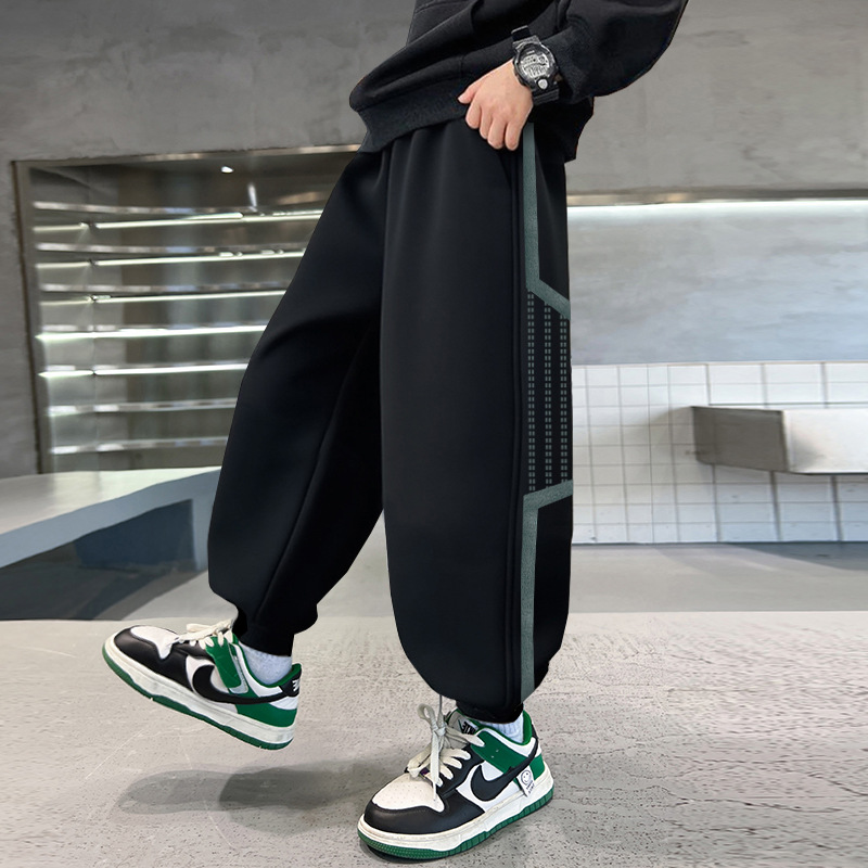 男童加绒裤子秋冬款2025儿童加厚保暖长裤中大童帅气学生卫裤潮流细节图