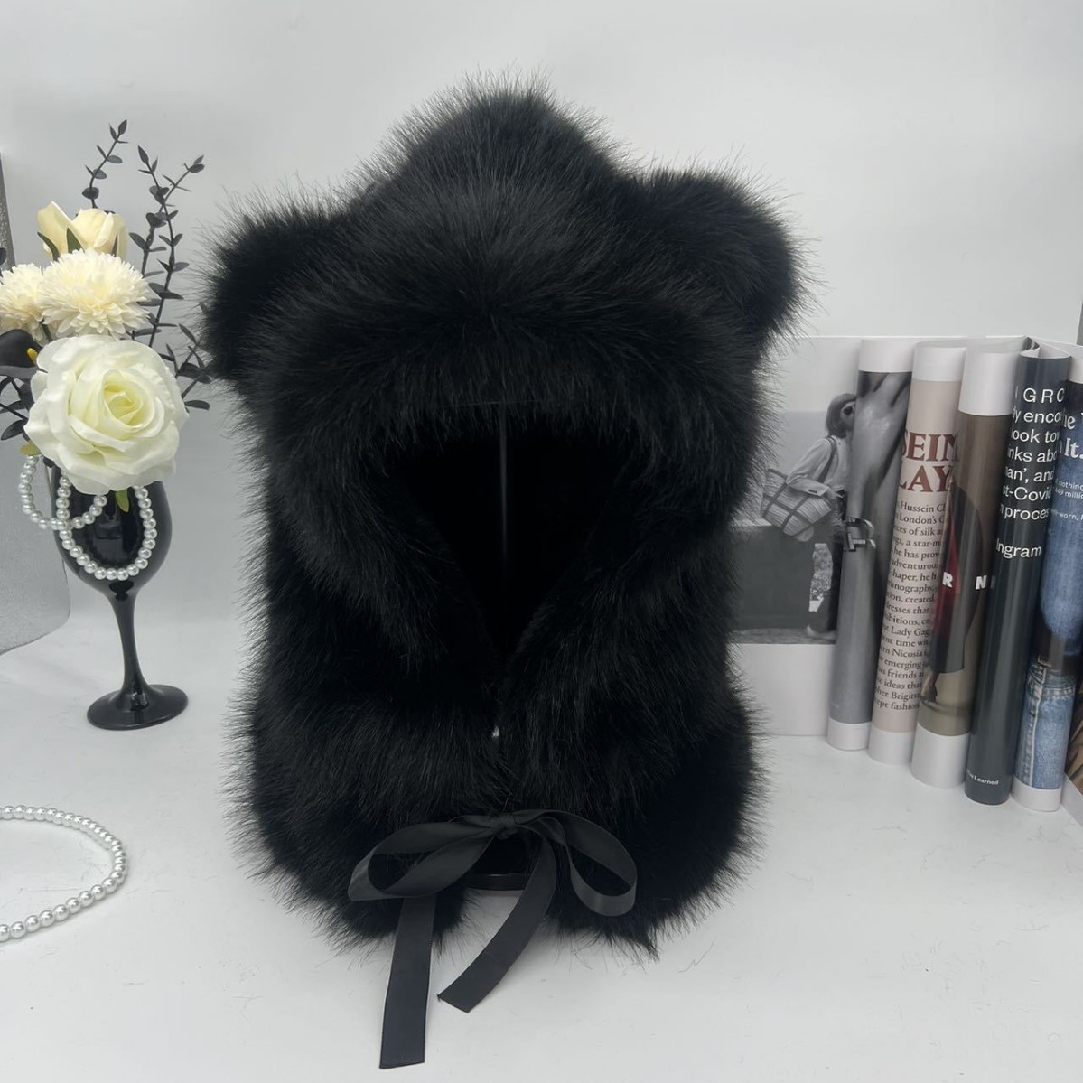 Little bear plush hat for women, thickened, warm and ear-protecting, cute fox fur Lei Feng hat to make the face look smaller in autumn and winter full figure