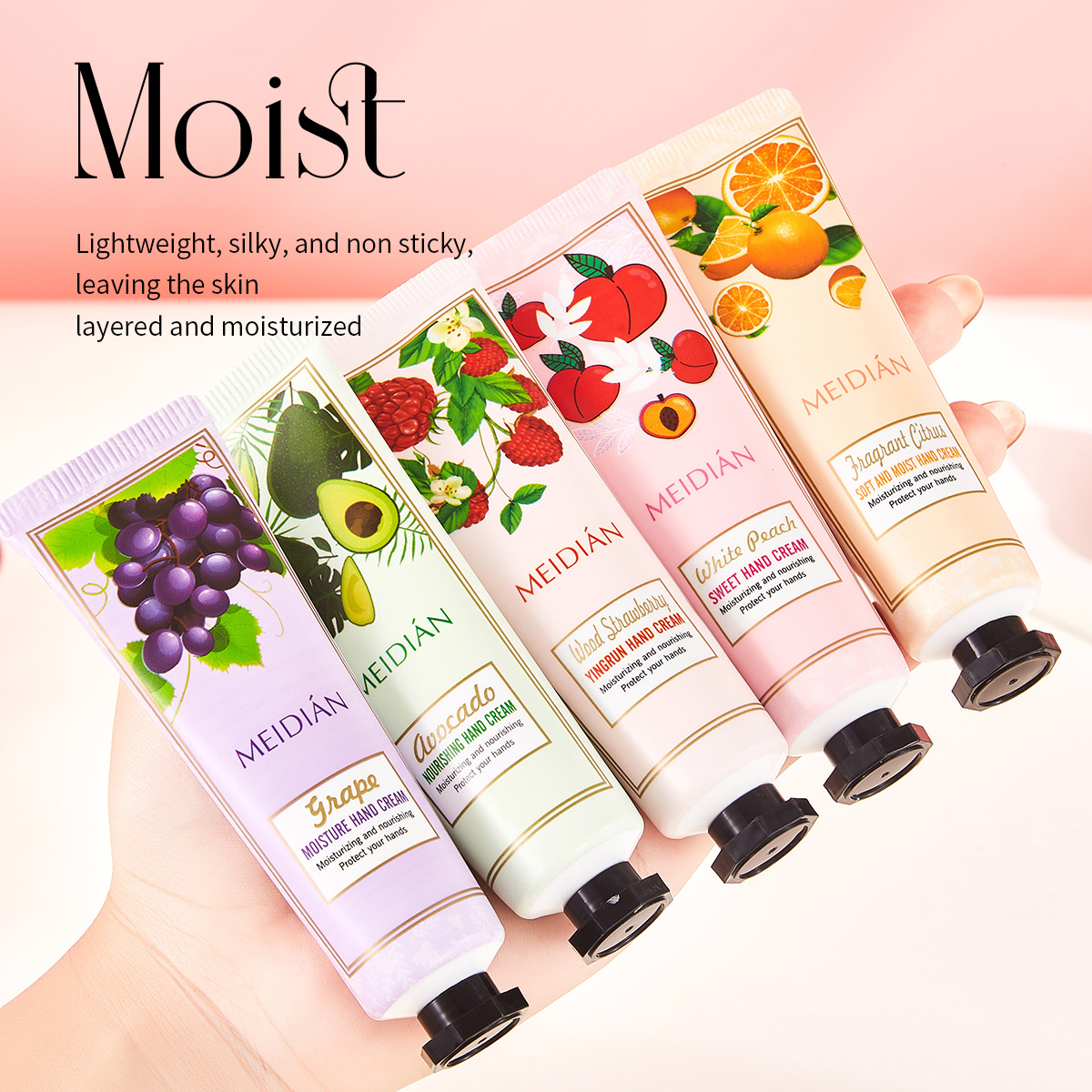 【 Exclusive for Foreign Trade 】 Wholesale of 5-bottle Set of Meidian Fruit Fragrance Hand Cream Moisturizing and Anti-Cracking Hand Cream details Picture