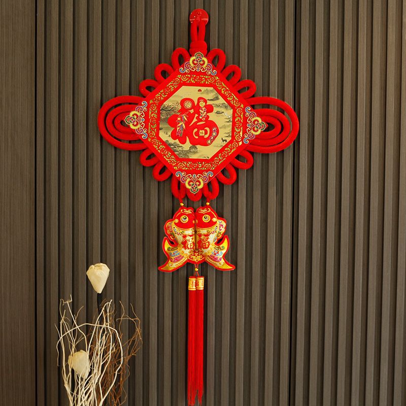 Chinese knot "Fu" character pendant, large wall in the living room, entrance foyer wall painting, housewarming peace knot Specification image