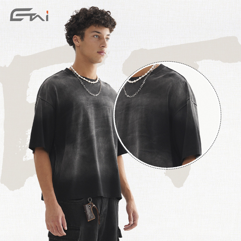 ETAI men's summer heavyweight Spray Monkey short and wide style T-shirt, versatile BoxyFit style men's short-sleeved T-shirt Specification image