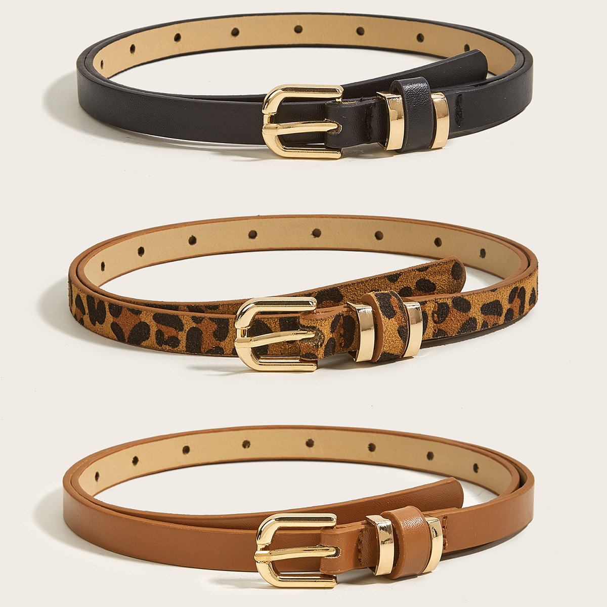 Retro fine belt, ladies' versatile needle buckle small belt, simple decoration, summer leopard print belt, in stock, needle cross-border belt