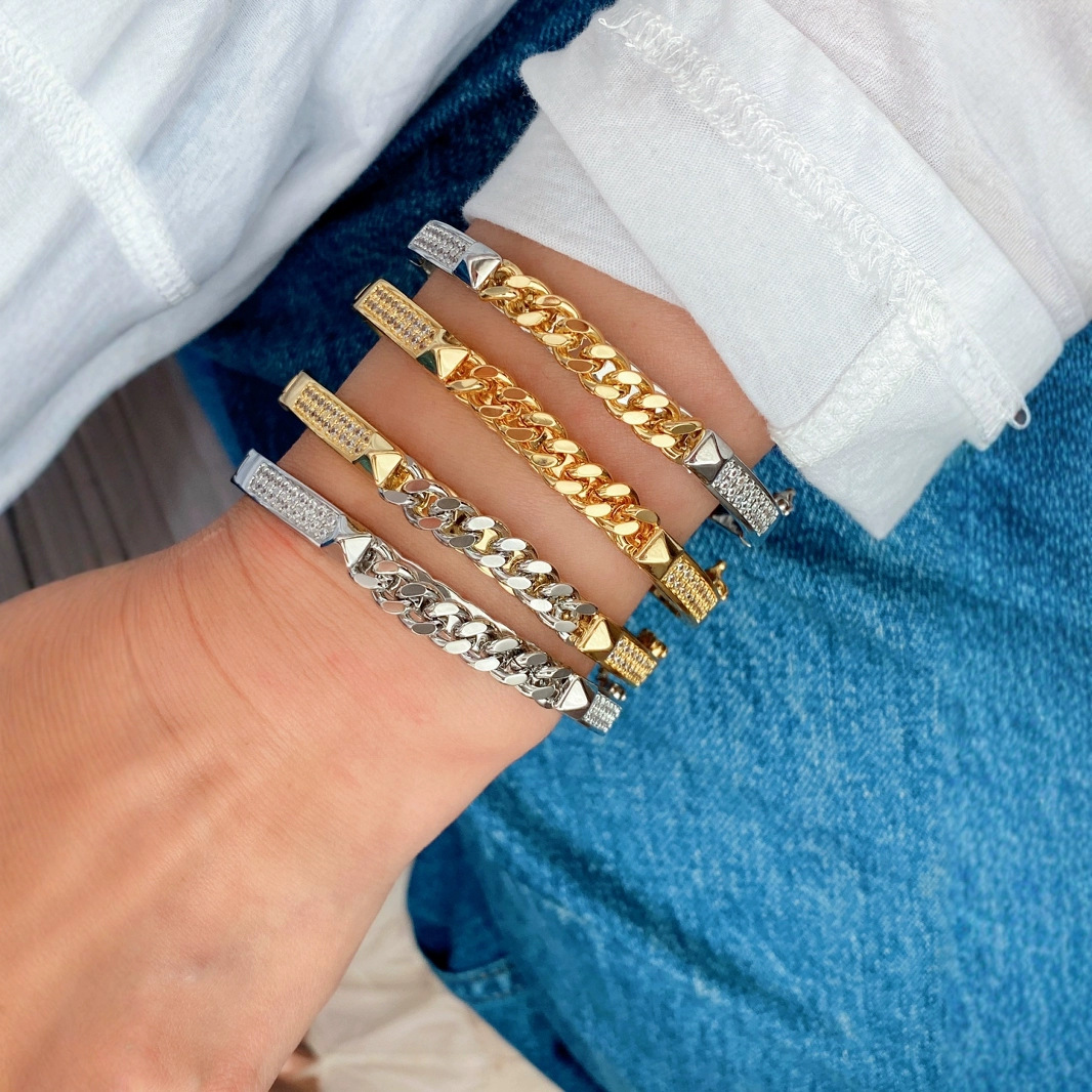 Neutral, simple and light luxury style copper gold-plated chain ring, trendy fashion accessory wholesale details Picture