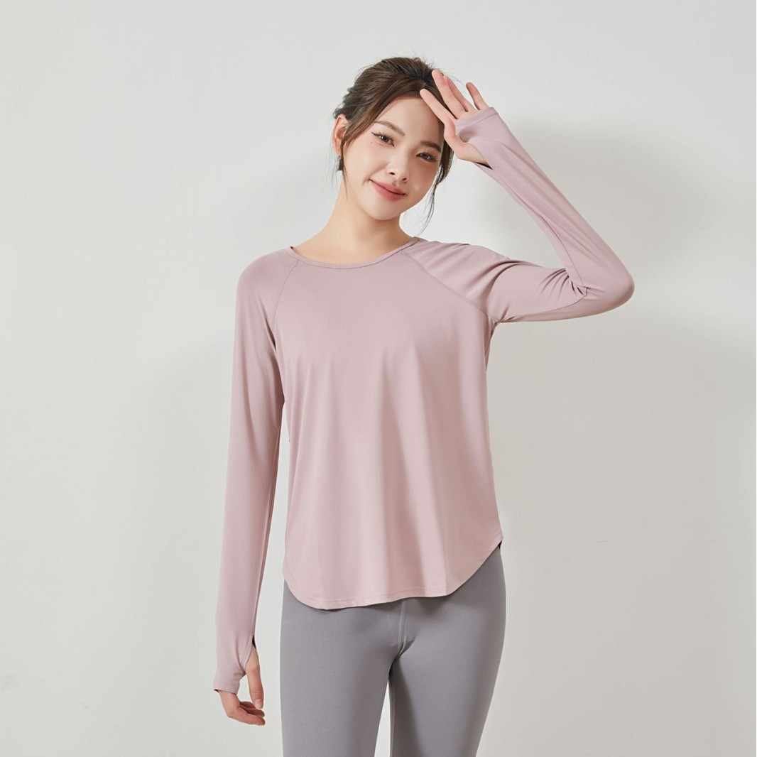 新款秋冬宽松瑜伽服女 防晒长袖透气运动瑜伽上衣 跑步速干健身服