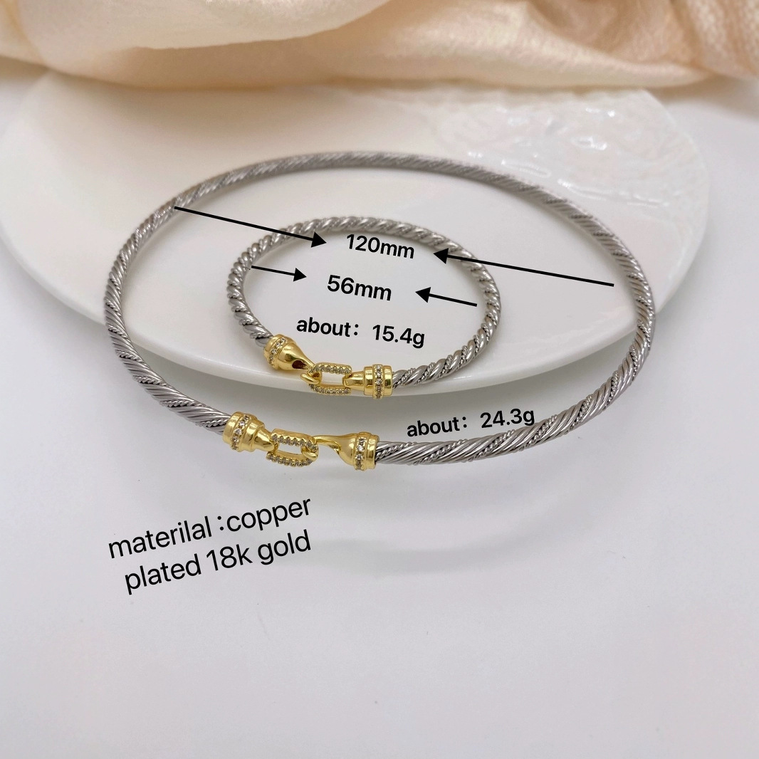 This new retro dual-color 18K real gold electroplated copper neckband bracelet from Europe and America is fashionable, trendy and versatile Specification drawing