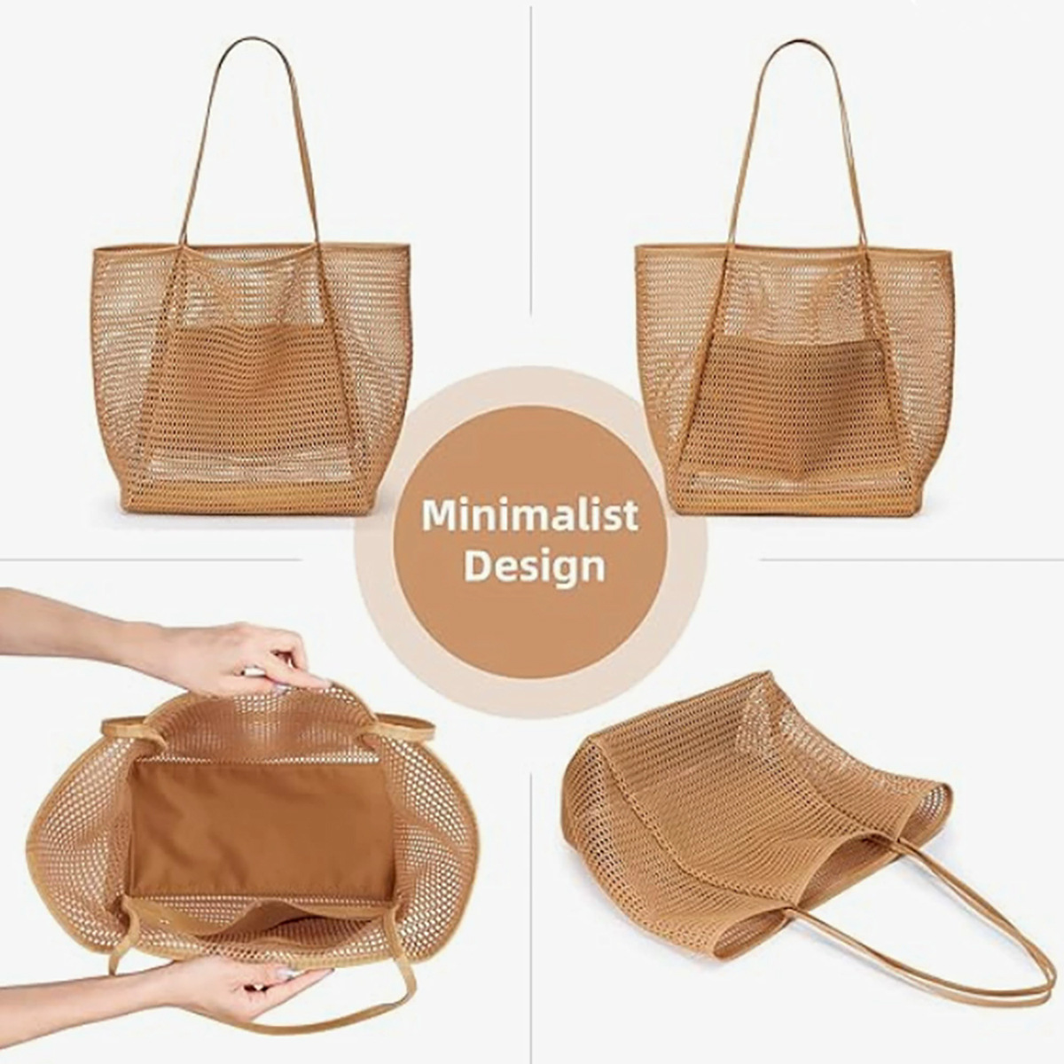 Cross-border grid perforated bag, printed large-capacity portable travel beach bag for men and women, single-shoulder bag, handbag, storage bag, casual handbag, simple grid bag, beach bag Application Scenario