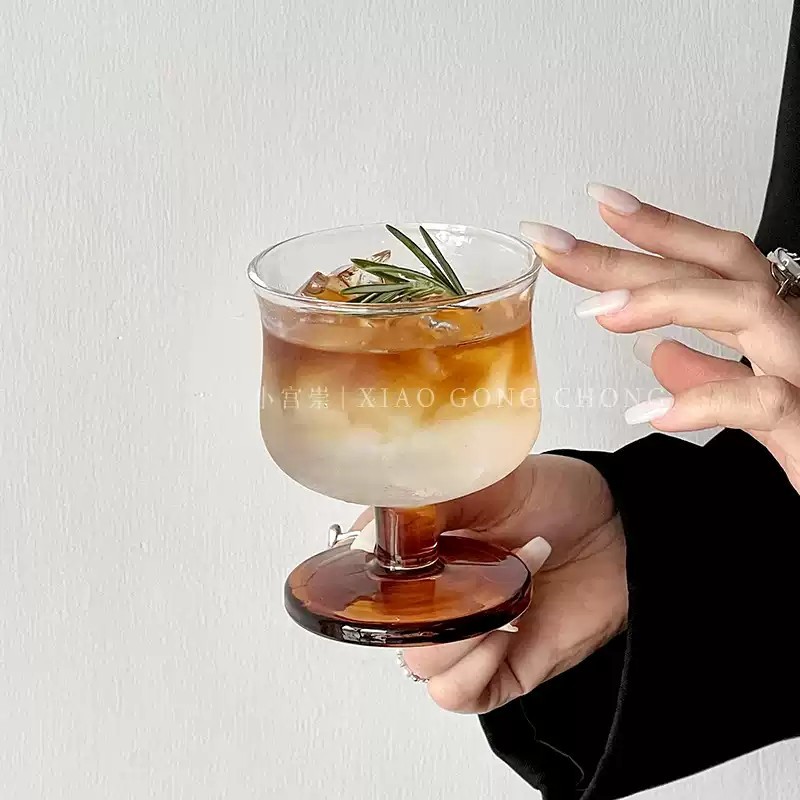 小众复古矮脚收腰玻璃杯ins风美式咖啡杯特调饮品杯冷饮杯果汁杯